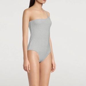 Good American Sparkle One Shoulder One-Piece Swimsuit metallic Silver Size 2/M